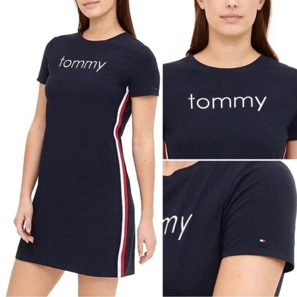 Tommy Hilfiger Tommy Logo Women's Pullover Tee Shirt Dress Navy Size S